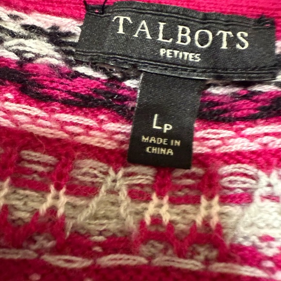 Talbots fair isle crew neck  lambswool nylon cardigan sweater - Picture 6 of 7